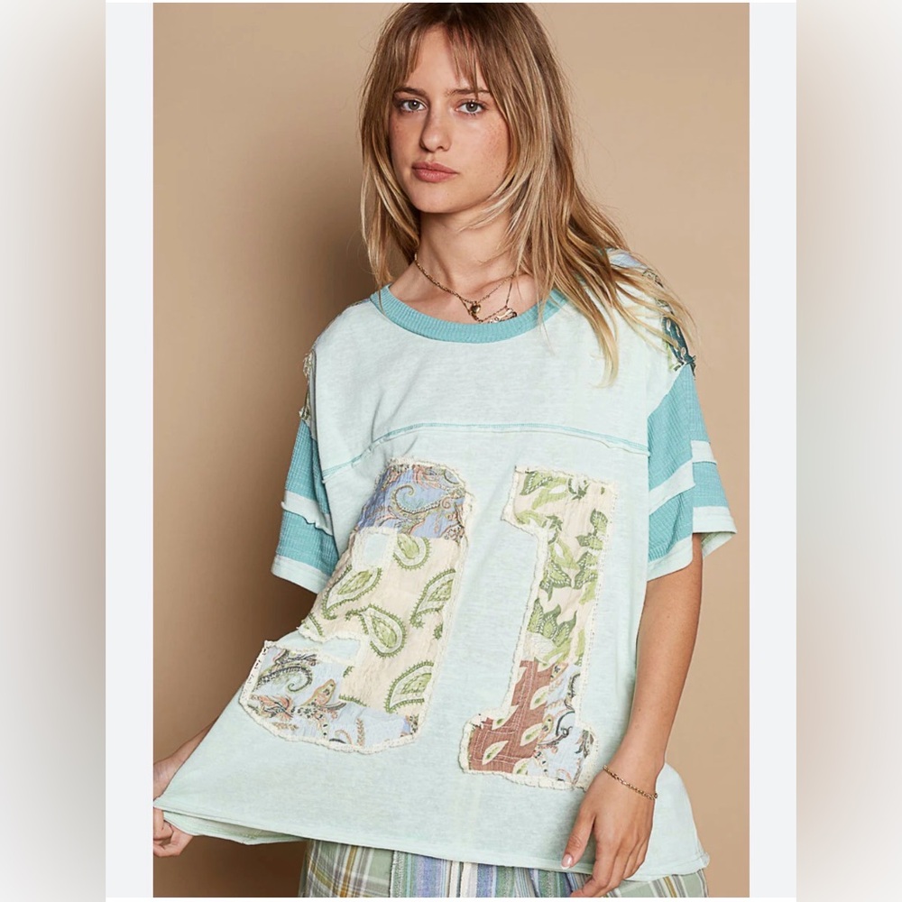 Pol Mint And Blue Patchwork Tee - image 1